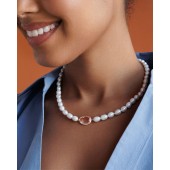 Colier cu perle naturale albe si pandantiv din argint placat cu aur roz cu cristal DiAmanti 262-13-G
